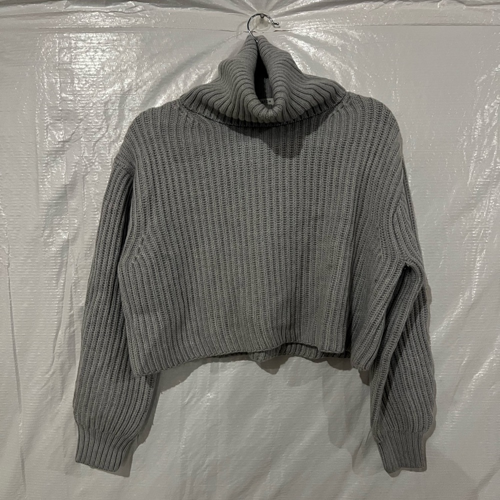 Babaton Gray Wool Crop Turtleneck Sweater Size XS